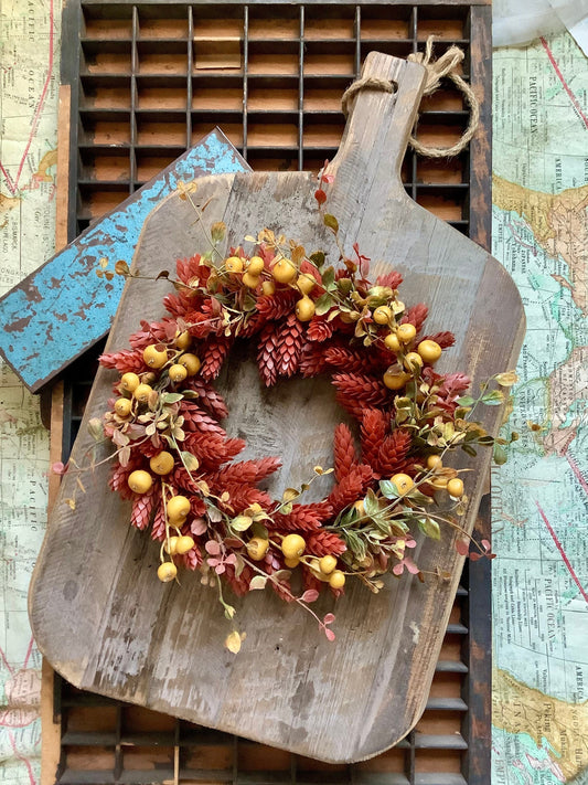 Fall Hops Candle Wreath, Faux Wheat Wreath, Farmhouse Accent, Harvest Decor, Candle Ring, Thanksgiving Table