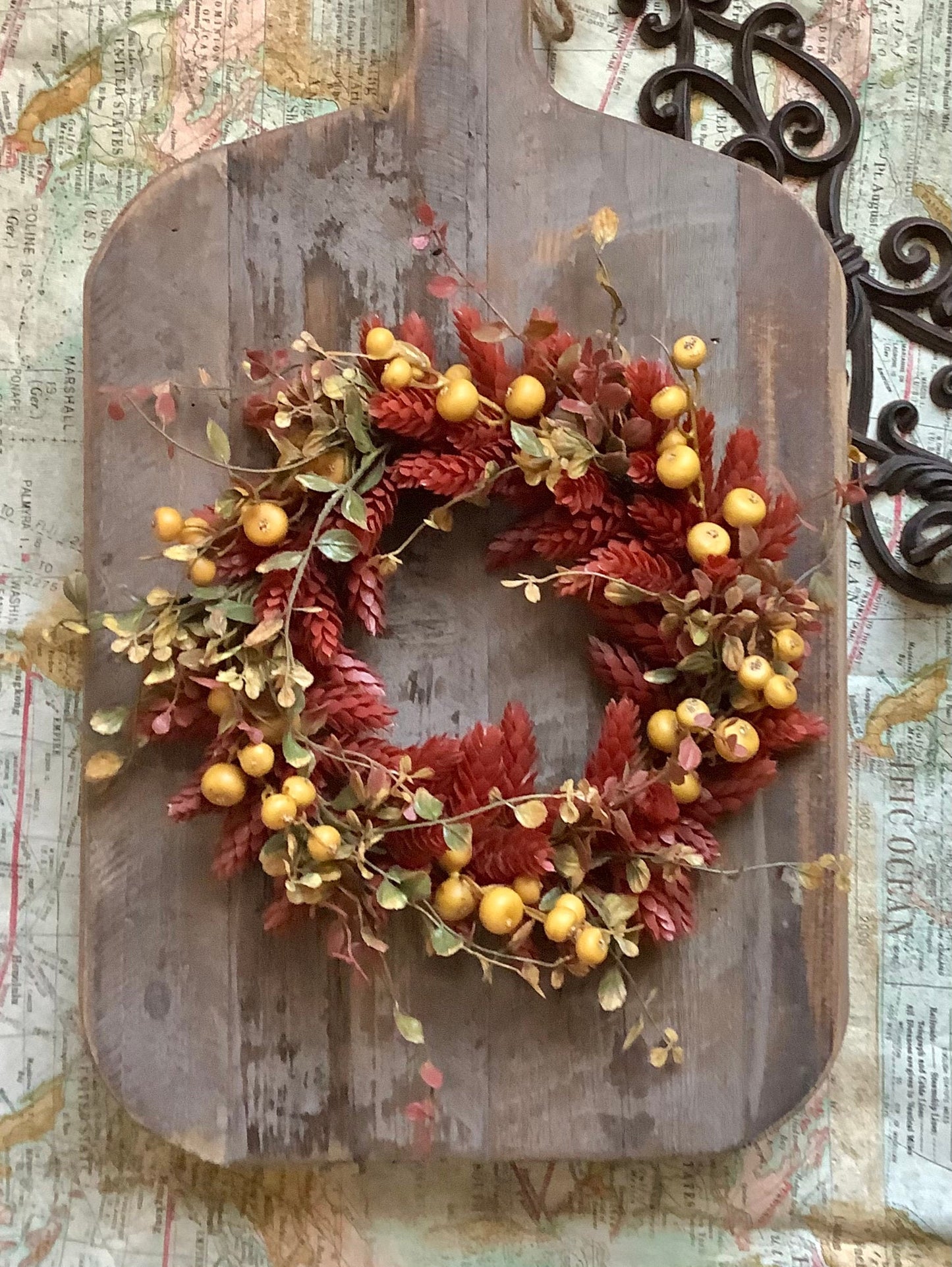 Fall Hops Candle Wreath, Faux Wheat Wreath, Farmhouse Accent, Harvest Decor, Candle Ring, Thanksgiving Table