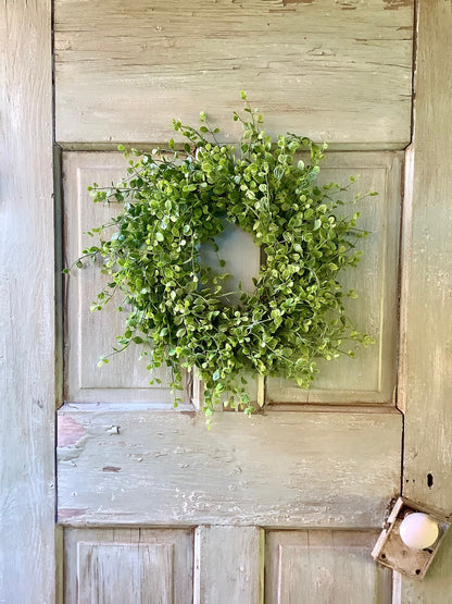 16” Green Leaf Candle Wreath, Bog Pimpernel Wreath, Spring Wreath, Artificial Peppergrass Wreath, Laurel Wreath, Greenery Wreath