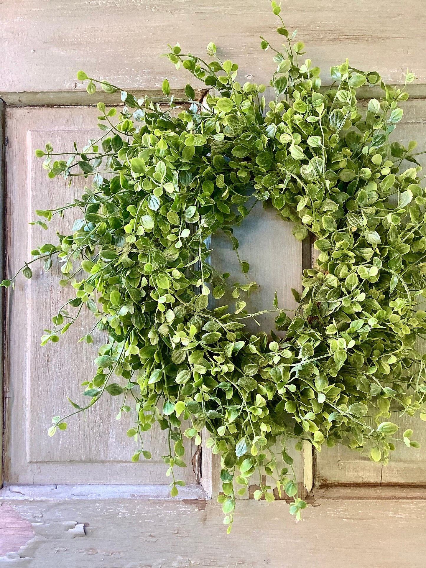 16” Green Leaf Candle Wreath, Bog Pimpernel Wreath, Spring Wreath, Artificial Peppergrass Wreath, Laurel Wreath, Greenery Wreath