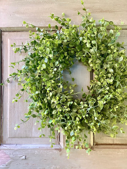 16” Green Leaf Candle Wreath, Bog Pimpernel Wreath, Spring Wreath, Artificial Peppergrass Wreath, Laurel Wreath, Greenery Wreath