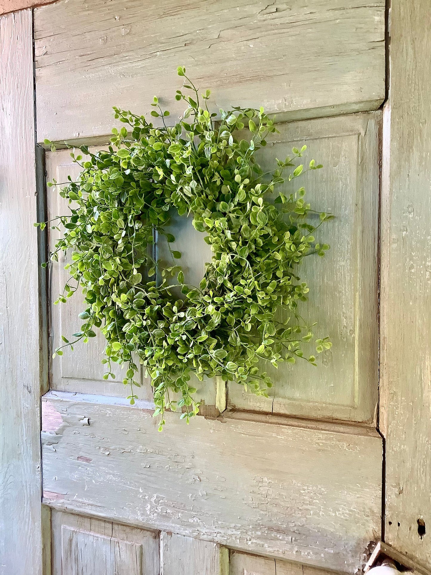 16” Green Leaf Candle Wreath, Bog Pimpernel Wreath, Spring Wreath, Artificial Peppergrass Wreath, Laurel Wreath, Greenery Wreath