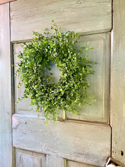 16” Green Leaf Candle Wreath, Bog Pimpernel Wreath, Spring Wreath, Artificial Peppergrass Wreath, Laurel Wreath, Greenery Wreath