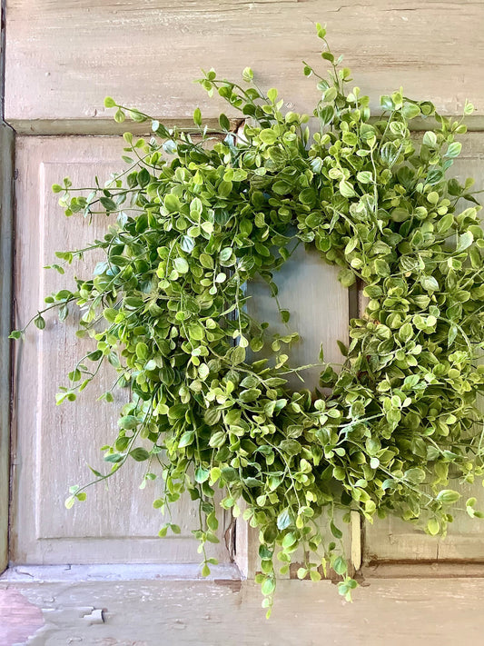 16” Green Leaf Candle Wreath, Bog Pimpernel Wreath, Spring Wreath, Artificial Peppergrass Wreath, Laurel Wreath, Greenery Wreath