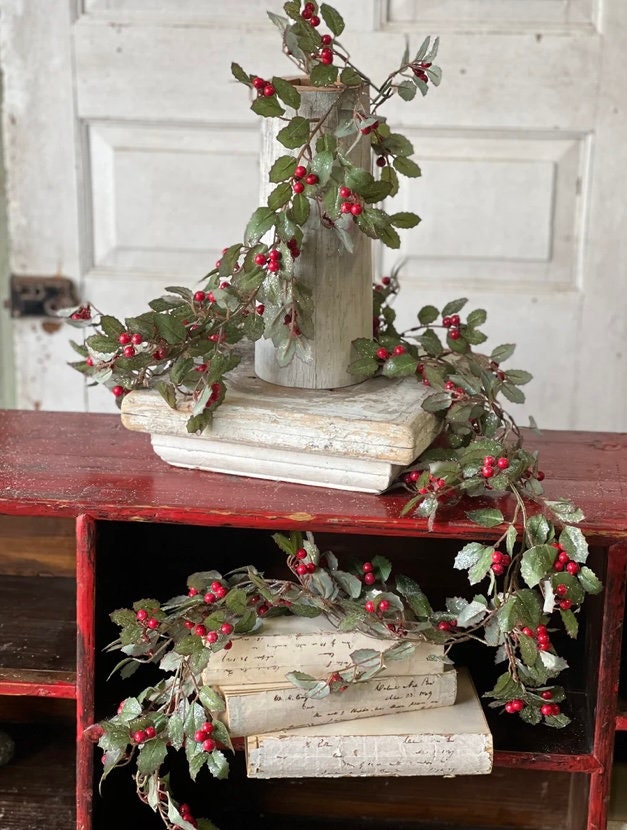 Christmas Holly Berry Garland | Christmas Holly Garland | Red and Green Garland | Christmas Mantle Garland