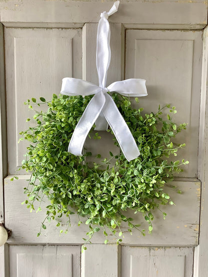 16” Green Leaf Candle Wreath, Bog Pimpernel Wreath, Spring Wreath, Artificial Peppergrass Wreath, Laurel Wreath, Greenery Wreath
