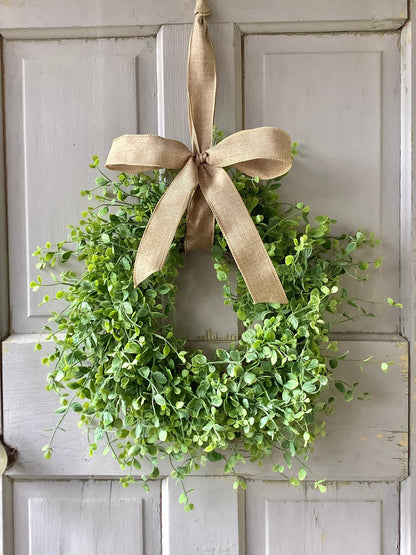 16” Green Leaf Candle Wreath, Bog Pimpernel Wreath, Spring Wreath, Artificial Peppergrass Wreath, Laurel Wreath, Greenery Wreath