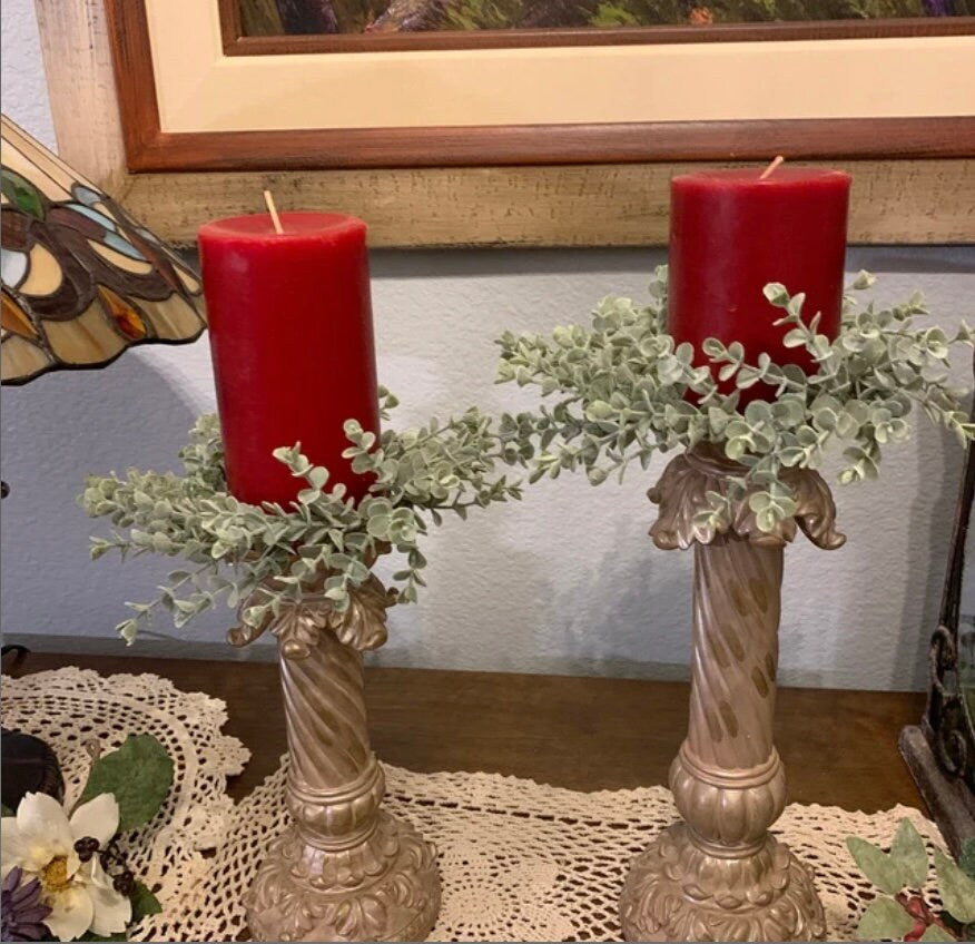 Set of 2 - Dusty Green Eucalyptus Wreath | Farmhouse Eucalyptus Wreath | Eucalyptus Candle Ring