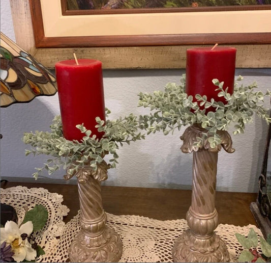 Set of 2 - Dusty Green Eucalyptus Wreath | Farmhouse Eucalyptus Wreath | Eucalyptus Candle Ring