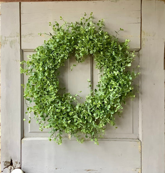 XL 22” Green Leaf Candle Wreath, Bog Pimpernel Wreath, Spring Wreath, Artificial Peppergrass Wreath, Laurel Wreath, Greenery Wreath