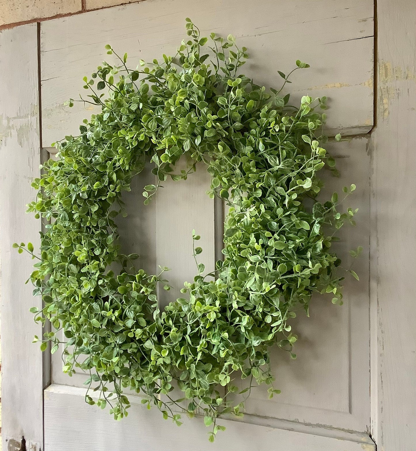 XL 22” Green Leaf Candle Wreath, Bog Pimpernel Wreath, Spring Wreath, Artificial Peppergrass Wreath, Laurel Wreath, Greenery Wreath