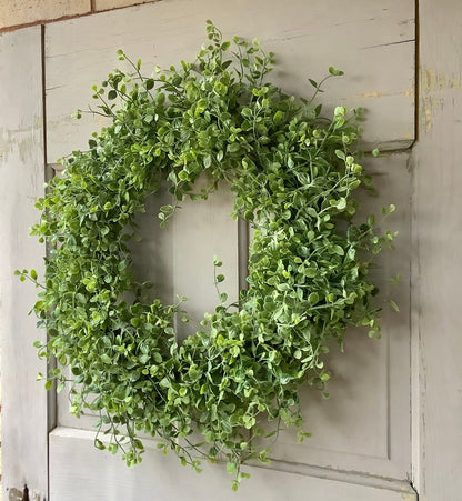XL 22” Green Leaf Candle Wreath, Bog Pimpernel Wreath, Spring Wreath, Artificial Peppergrass Wreath, Laurel Wreath, Greenery Wreath