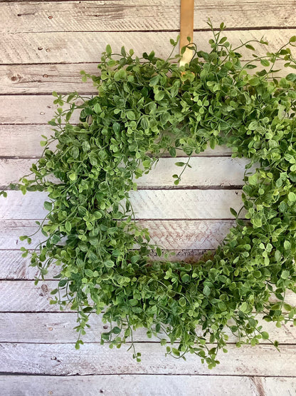 XL 22” Green Leaf Candle Wreath, Bog Pimpernel Wreath, Spring Wreath, Artificial Peppergrass Wreath, Laurel Wreath, Greenery Wreath