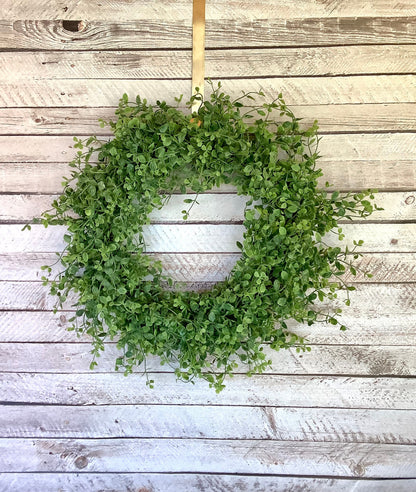 XL 22” Green Leaf Candle Wreath, Bog Pimpernel Wreath, Spring Wreath, Artificial Peppergrass Wreath, Laurel Wreath, Greenery Wreath