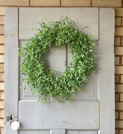 XL 22” Green Leaf Candle Wreath, Bog Pimpernel Wreath, Spring Wreath, Artificial Peppergrass Wreath, Laurel Wreath, Greenery Wreath