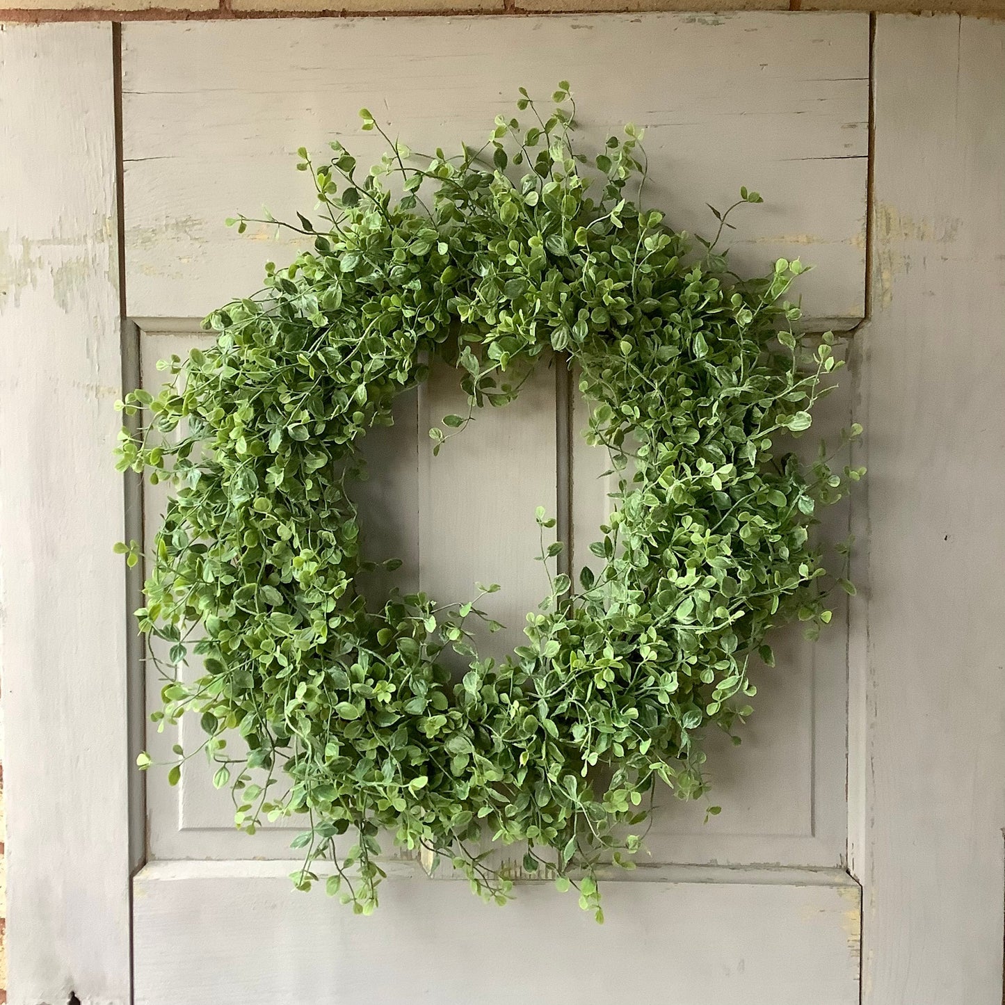XL 22” Green Leaf Candle Wreath, Bog Pimpernel Wreath, Spring Wreath, Artificial Peppergrass Wreath, Laurel Wreath, Greenery Wreath