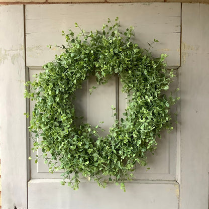 XL 22” Green Leaf Candle Wreath, Bog Pimpernel Wreath, Spring Wreath, Artificial Peppergrass Wreath, Laurel Wreath, Greenery Wreath