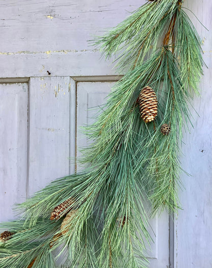 9’ Christmas Garland, Rope Garland, Long Needle Pine Garland for Mantle, Pine Garland, Fireplace Decor, Cedar Garland