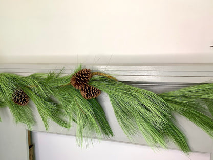 9’ Long Needle Pine Garland, Rope Garland, Christmas Garland for Mantle, Pine Garland, Fireplace Decor, Cedar Garland