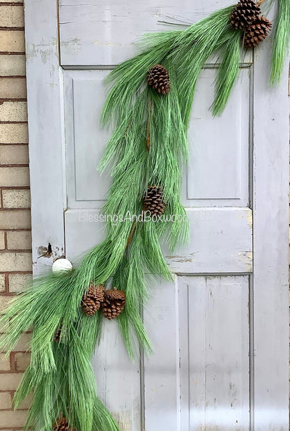 9’ Long Needle Pine Garland, Rope Garland, Christmas Garland for Mantle, Pine Garland, Fireplace Decor, Cedar Garland