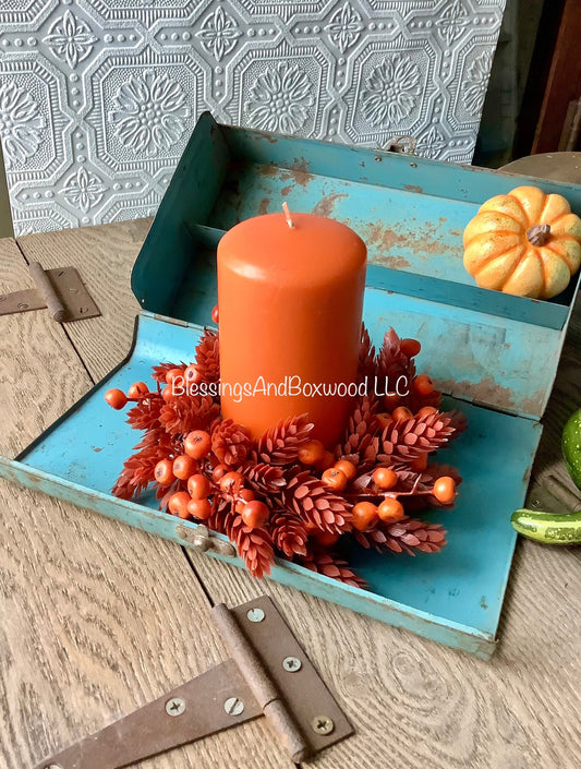 Fall Candle Wreath, Fall Berry Wreath, Autumn Candle Ring, Faux Wheat Decor, Harvest Decor, Thanksgiving Table Accent, Kitchen Cabinets