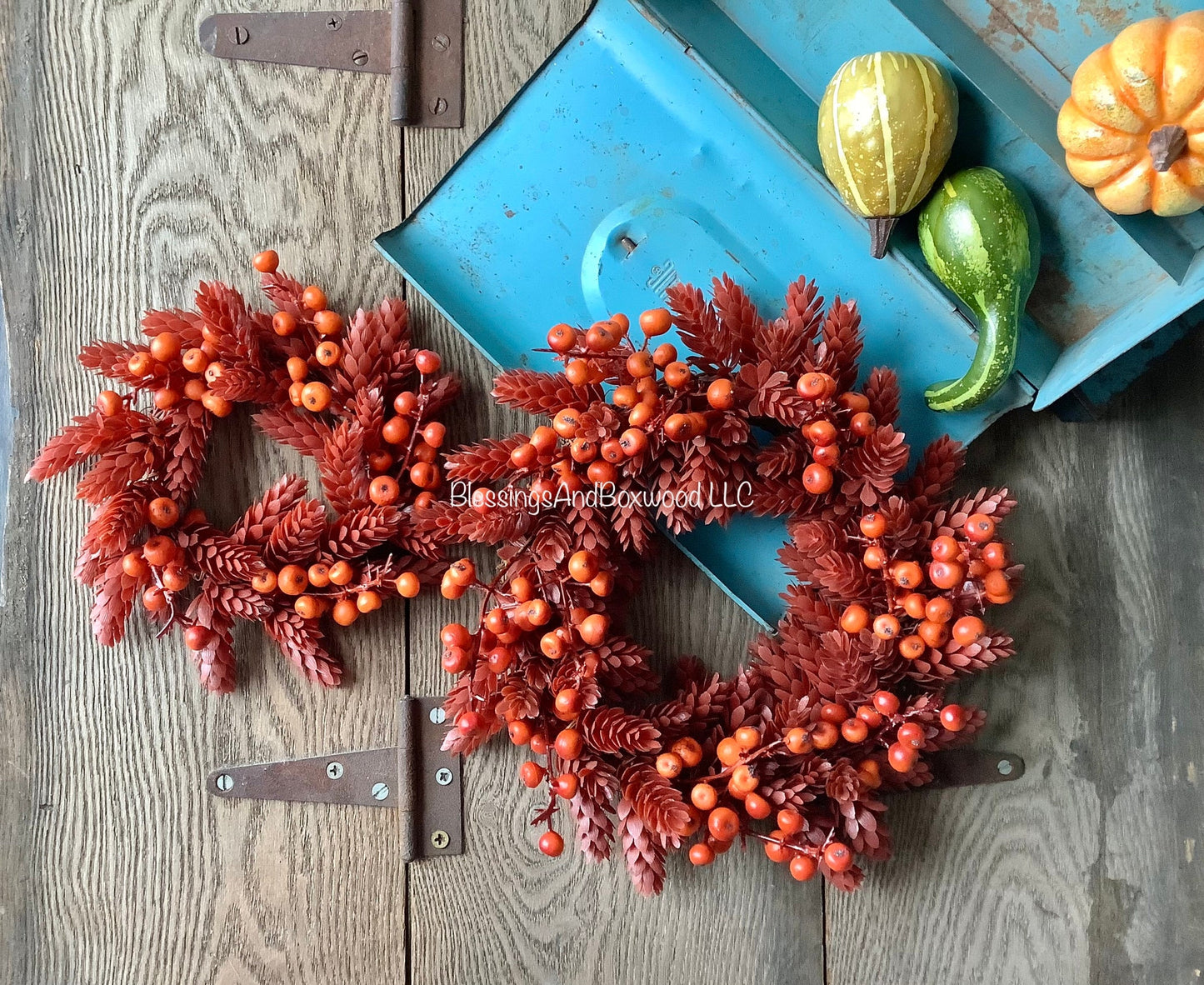 Red Fall Candle Wreath, Fall Berry Wreath, Autumn Candle Ring, Faux Wheat Decor, Harvest Decor, Thanksgiving Table Accent, Kitchen Cabinets