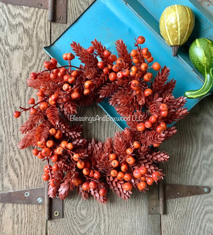 Fall Candle Wreath, Fall Berry Wreath, Autumn Candle Ring, Faux Wheat Decor, Harvest Decor, Thanksgiving Table Accent, Kitchen Cabinets