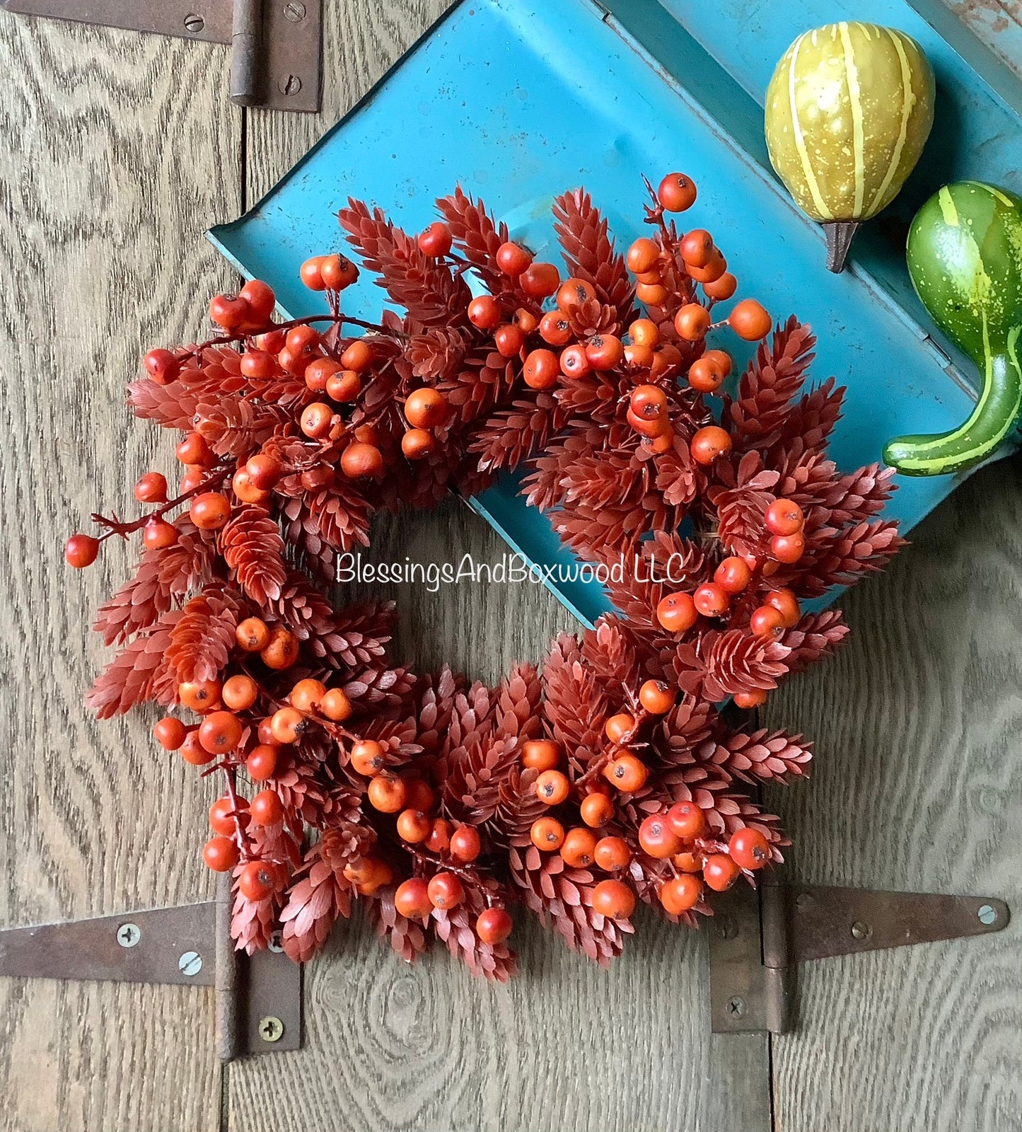 Red Fall Candle Wreath, Fall Berry Wreath, Autumn Candle Ring, Faux Wheat Decor, Harvest Decor, Thanksgiving Table Accent, Kitchen Cabinets
