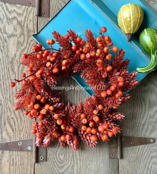 Red Fall Candle Wreath, Fall Berry Wreath, Autumn Candle Ring, Faux Wheat Decor, Harvest Decor, Thanksgiving Table Accent, Kitchen Cabinets