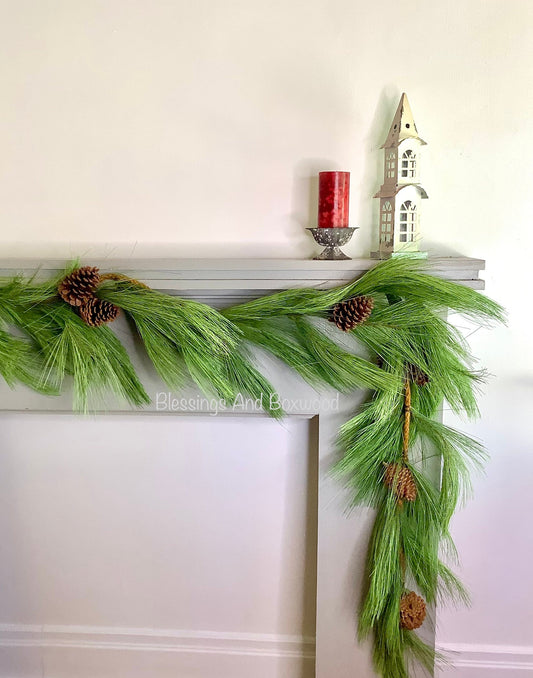 9’ Long Needle Pine Garland, Rope Garland, Christmas Garland for Mantle, Pine Garland, Fireplace Decor, Cedar Garland