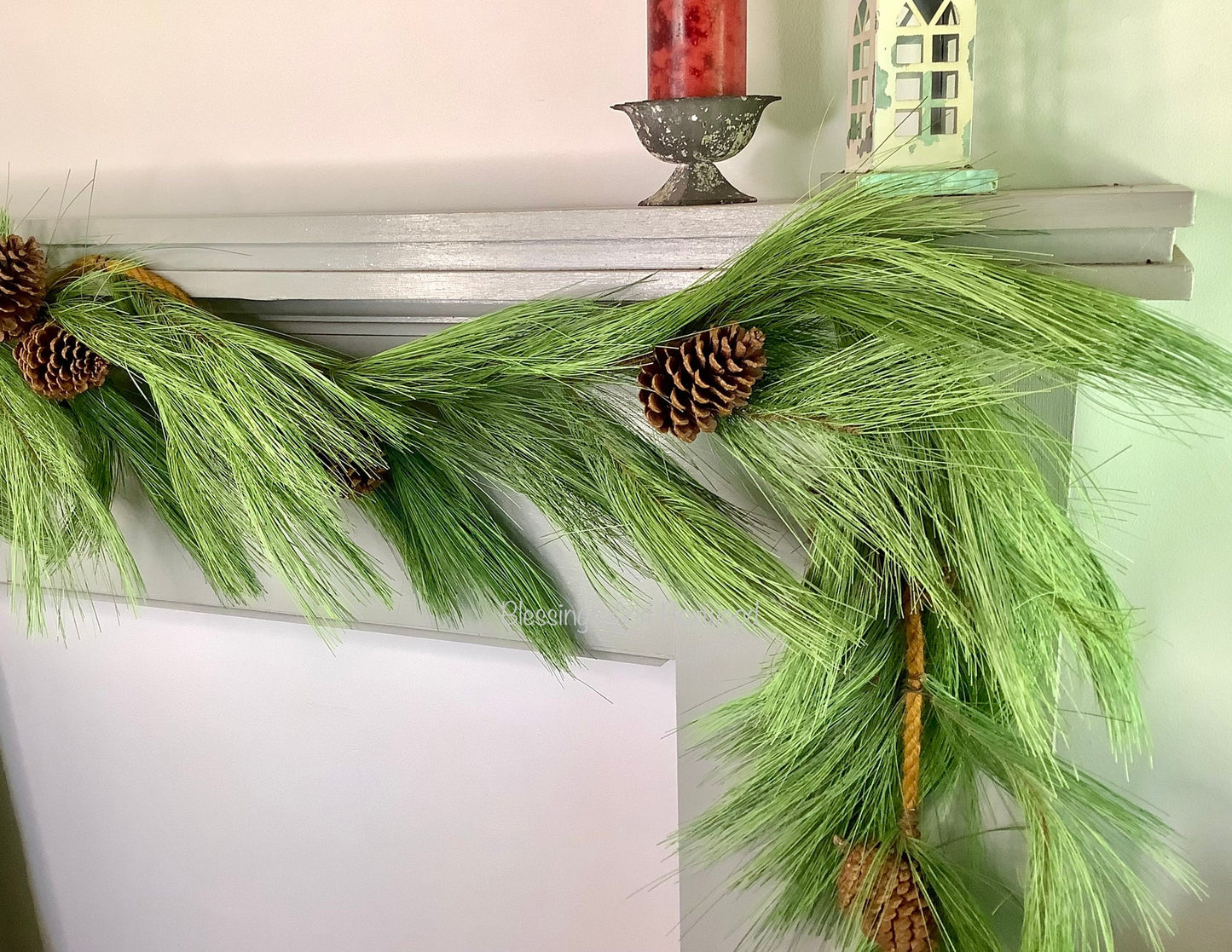 9’ Long Needle Pine Garland, Rope Garland, Christmas Garland for Mantle, Pine Garland, Fireplace Decor, Cedar Garland