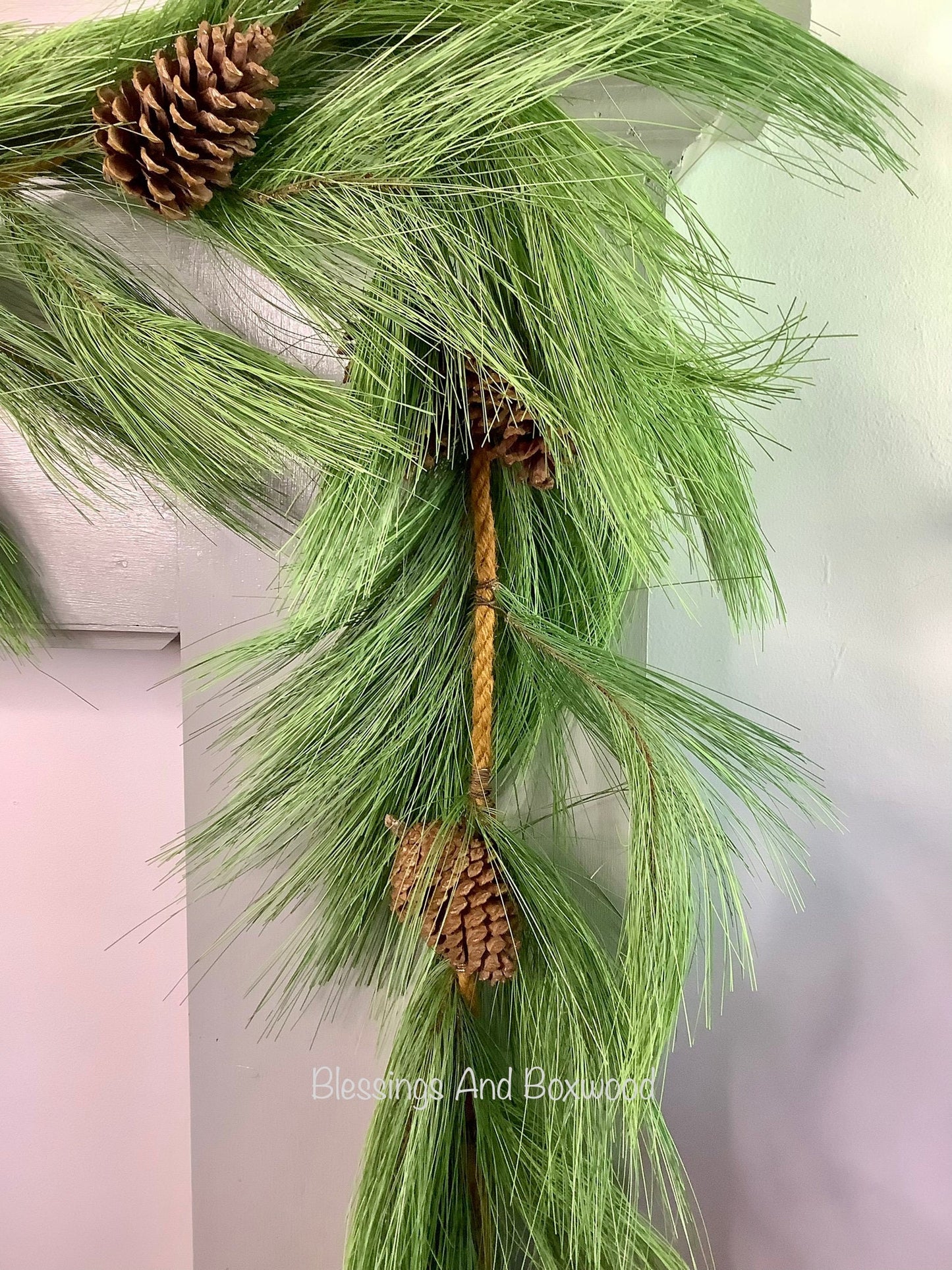 9’ Long Needle Pine Garland, Rope Garland, Christmas Garland for Mantle, Pine Garland, Fireplace Decor, Cedar Garland