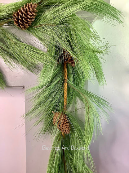 9’ Long Needle Pine Garland, Rope Garland, Christmas Garland for Mantle, Pine Garland, Fireplace Decor, Cedar Garland
