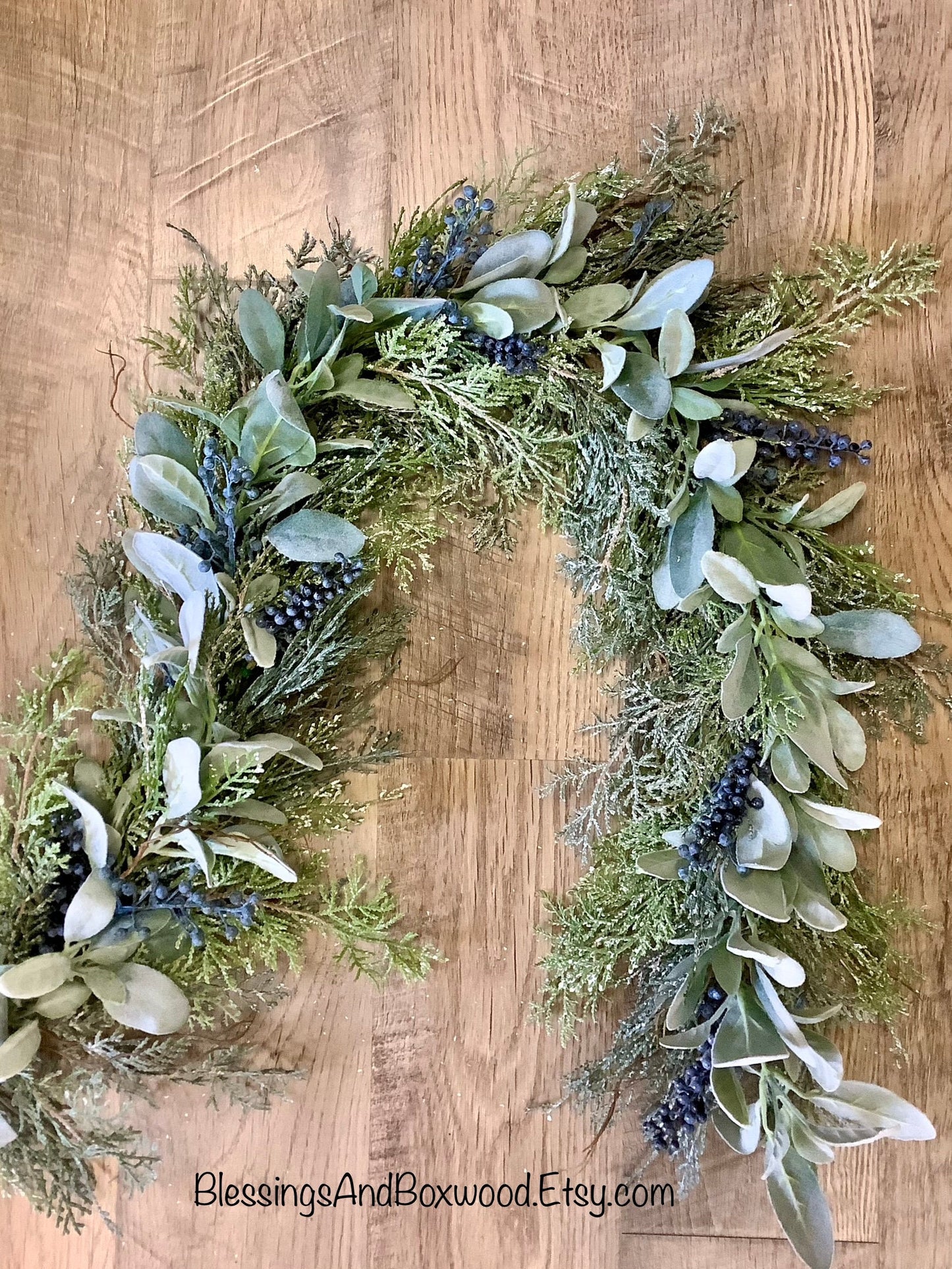 Blue Juniper Garland, Lambs Ear Garland, Blue Winter Garland, Christmas Cedar Garland, Fireplace Mantle Decor, Farmhouse Decorations