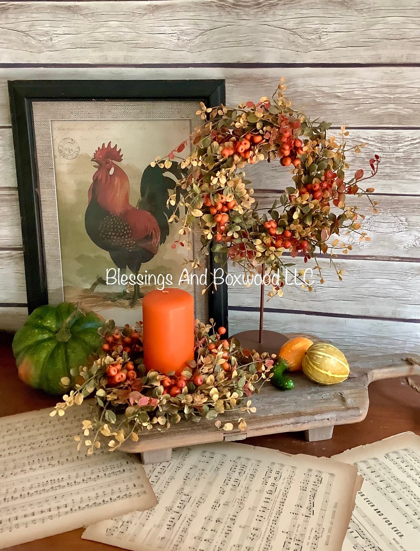 Fall Berry Candle Wreath Ring, Fall Bog Wreath, Thanksgiving Table Accent, Harvest Decor, Modern Farmhouse Decor