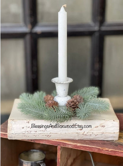 Set of XS Pine Taper Candle Wreaths, Pine Christmas Candle Wreath, Vintage Style Christmas, Juniper Pine Wreath