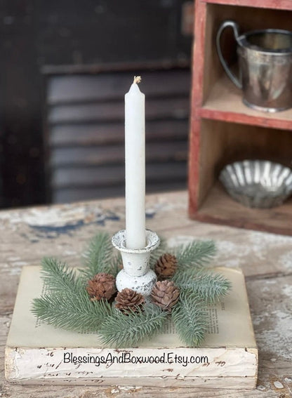 Set of XS Pine Taper Candle Wreaths, Pine Christmas Candle Wreath, Vintage Style Christmas, Juniper Pine Wreath