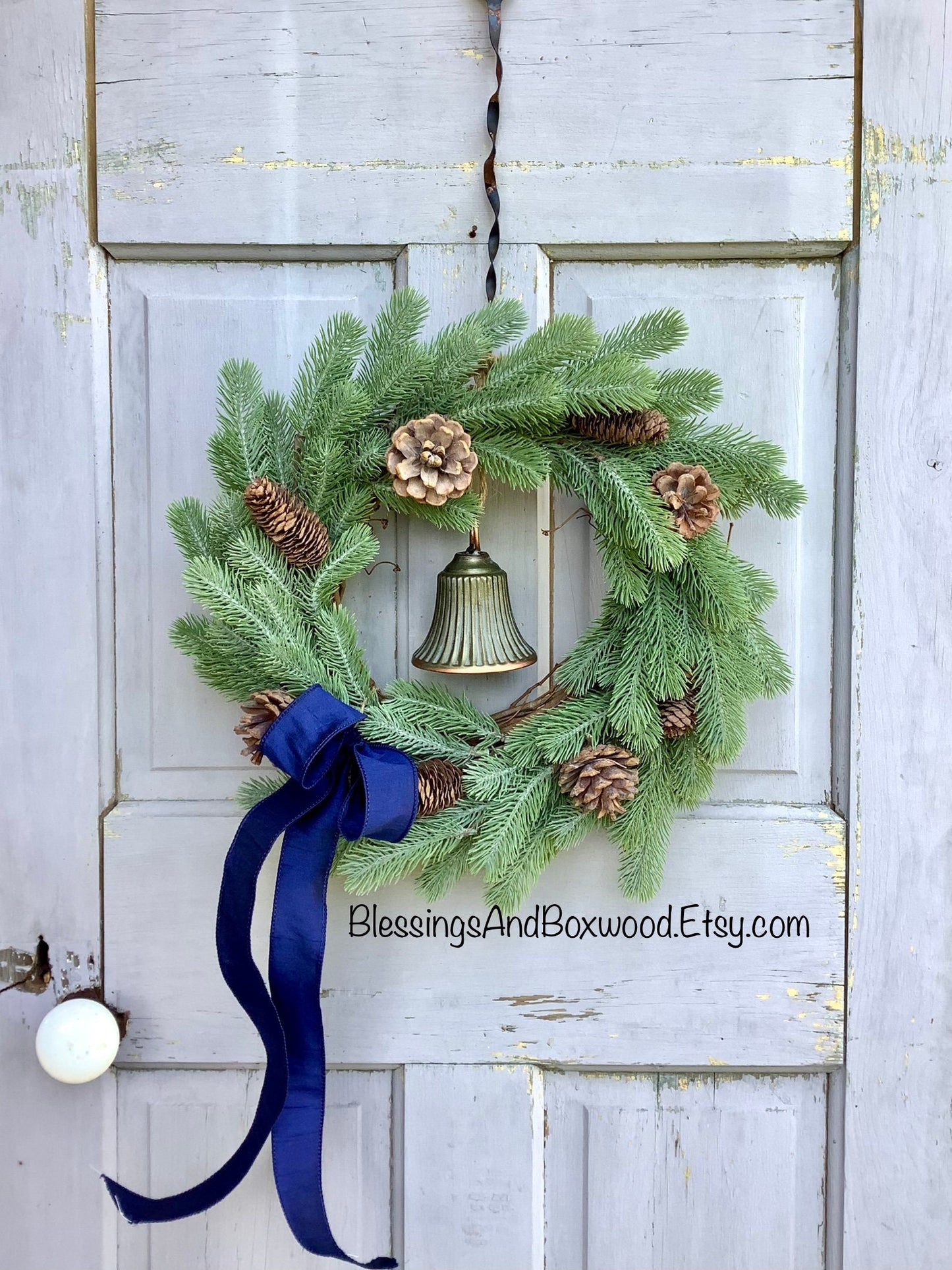 Christmas Wreath with Bells, Blue Christmas Wreath, Christmas Decor, Door Decorations