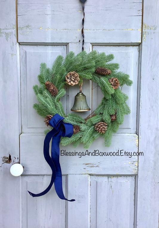 Christmas Wreath with Bells, Blue Christmas Wreath, Christmas Decor, Door Decorations