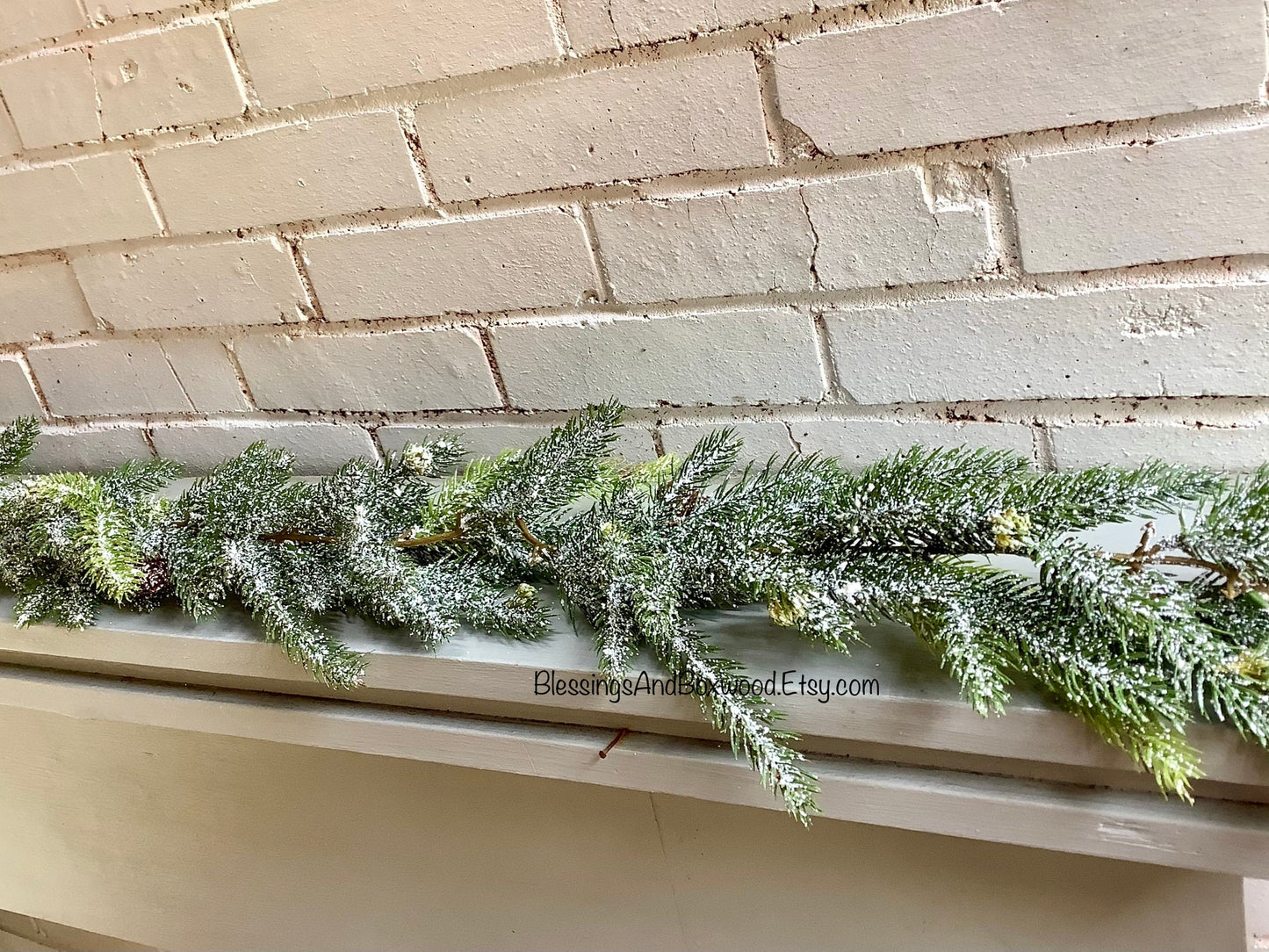 Snowy Christmas Pine Garland, Spruce Garland, Fireplace Garland, Garland for Mantle, Pine Garland, Christmas Mantle Garland