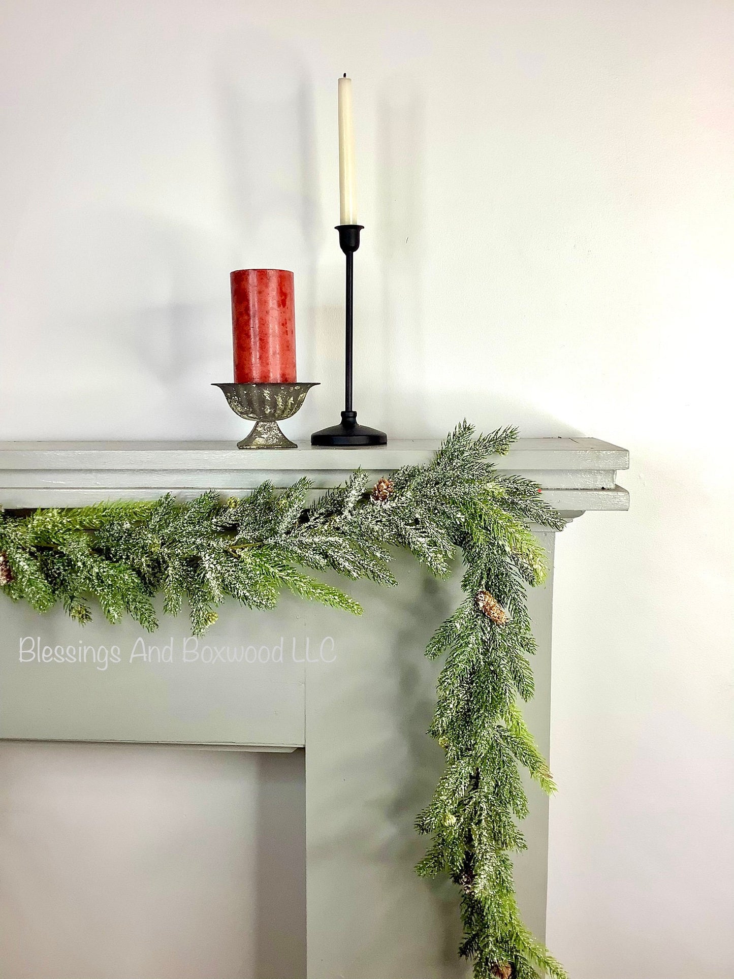 Snowy Christmas Pine Garland, Spruce Garland, Fireplace Garland, Garland for Mantle, Pine Garland, Christmas Mantle Garland