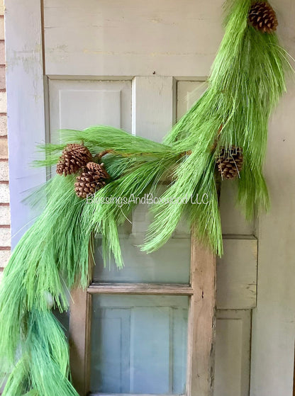 9’ Long Needle Pine Garland, Rope Garland, Christmas Garland for Mantle, Pine Garland, Fireplace Decor, Cedar Garland