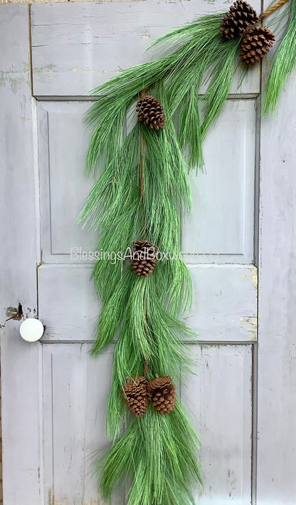 9’ Long Needle Pine Garland, Rope Garland, Christmas Garland for Mantle, Pine Garland, Fireplace Decor, Cedar Garland