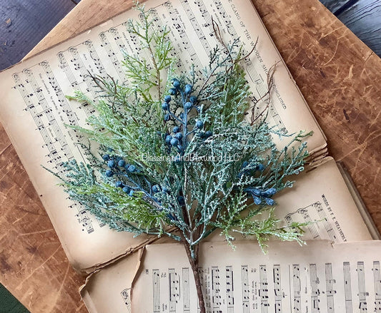 Set of Blue Juniper Branch, Winter Blue Juniper Pick, Pine Berry Candle Wreath, Blue Winter Berry Pick, Juniper Pine Wreath