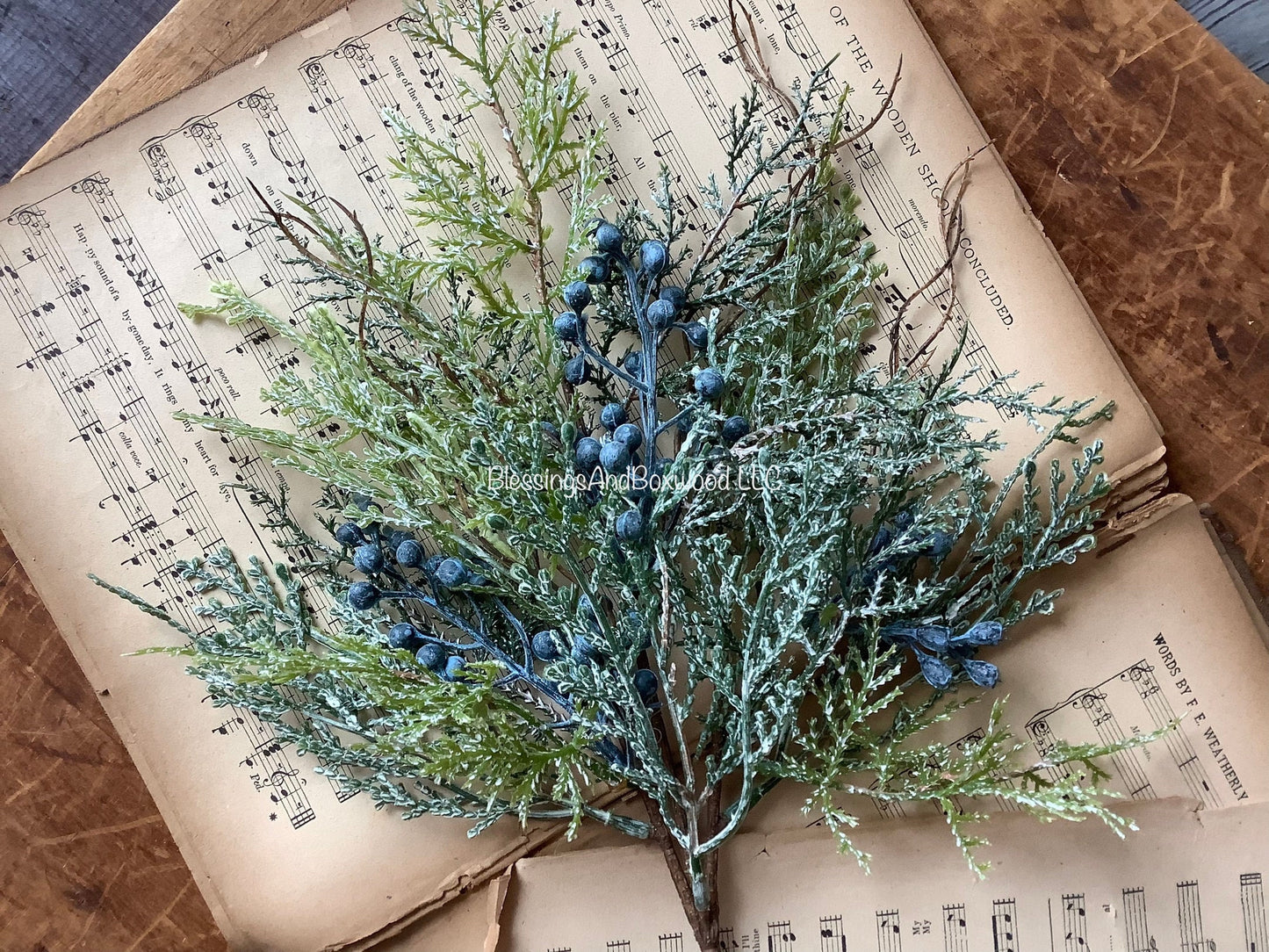 Set of Blue Juniper Branch, Winter Blue Juniper Pick, Pine Berry Candle Wreath, Blue Winter Berry Pick, Juniper Pine Wreath