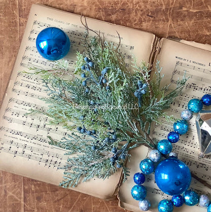 Set of Blue Juniper Branch, Winter Blue Juniper Pick, Pine Berry Candle Wreath, Blue Winter Berry Pick, Juniper Pine Wreath