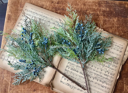 Set of Blue Juniper Branch, Winter Blue Juniper Pick, Pine Berry Candle Wreath, Blue Winter Berry Pick, Juniper Pine Wreath