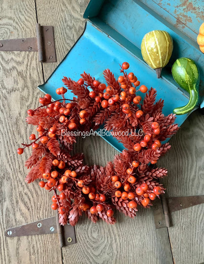 Red Fall Candle Wreath, Fall Berry Wreath, Autumn Candle Ring, Faux Wheat Decor, Harvest Decor, Thanksgiving Table Accent, Kitchen Cabinets
