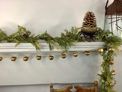 Gold Sleigh Bells Garland, Jingle Bells Garland, Bells on a Rope, Gold Bells Garland for Mantle