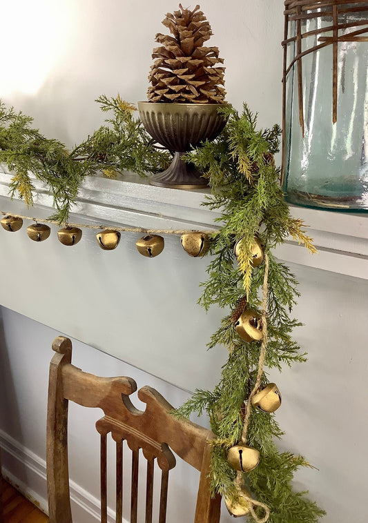 Gold Sleigh Bells Garland, Jingle Bells Garland, Bells on a Rope, Gold Bells Garland for Mantle